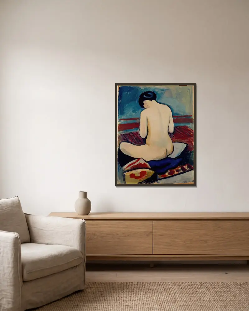 Sedící akt s polštářem, August Macke v rámu na stěně