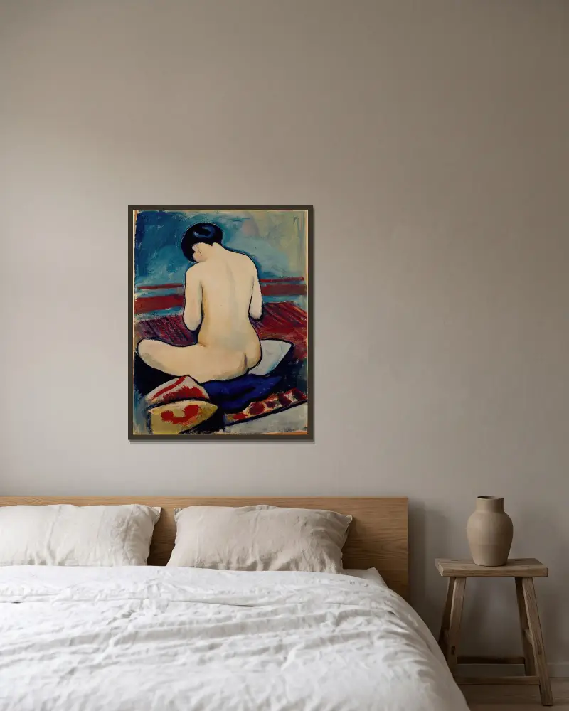 Sedící akt s polštářem, August Macke v rámu na stěně