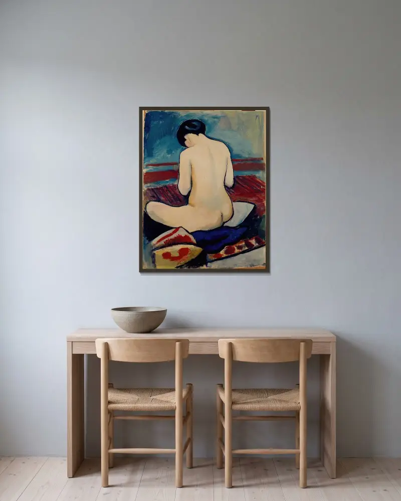 Sedící akt s polštářem, August Macke v rámu na stěně