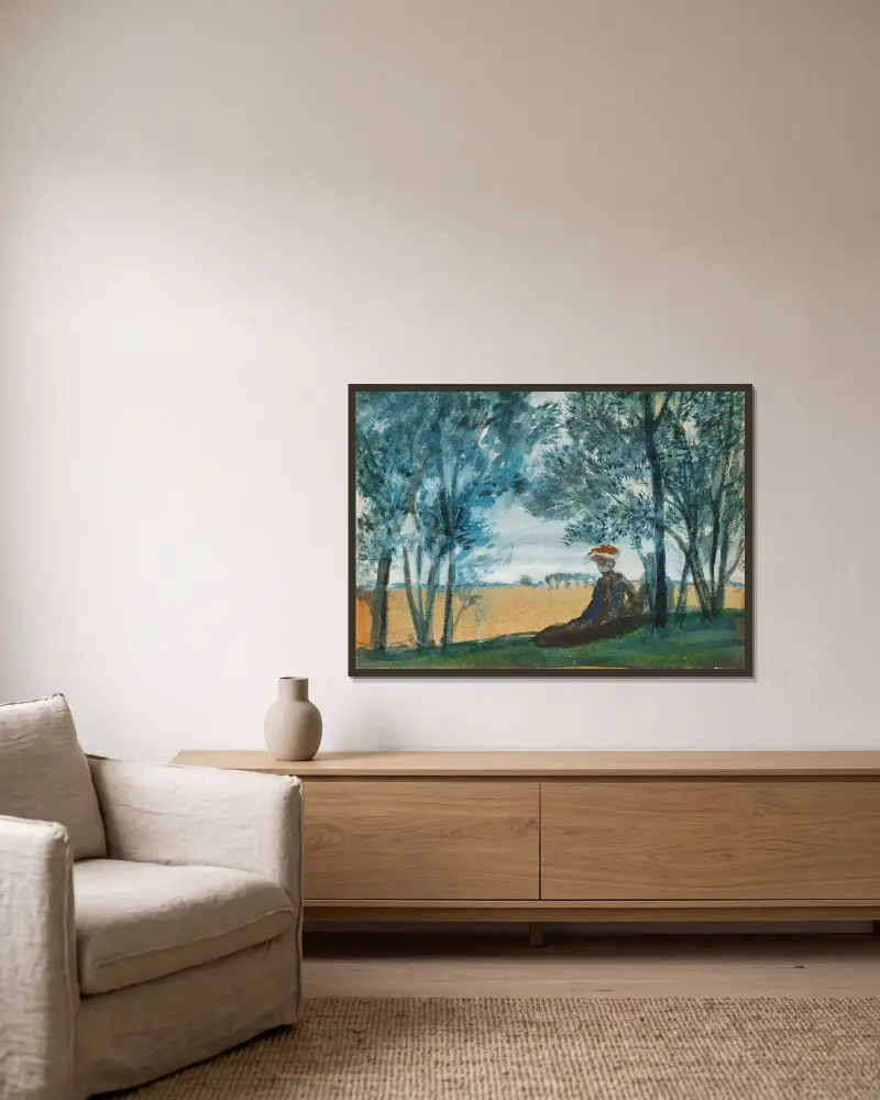 Sedící pár v krajině, August Macke v rámu na stěně