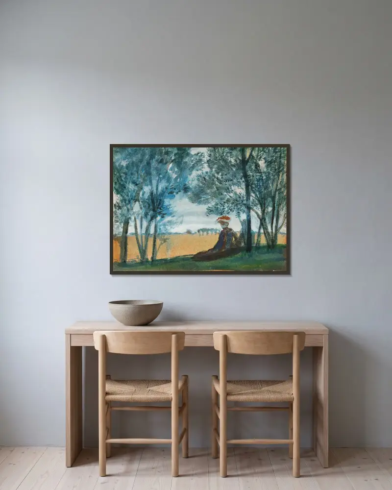 Sedící pár v krajině, August Macke v rámu na stěně