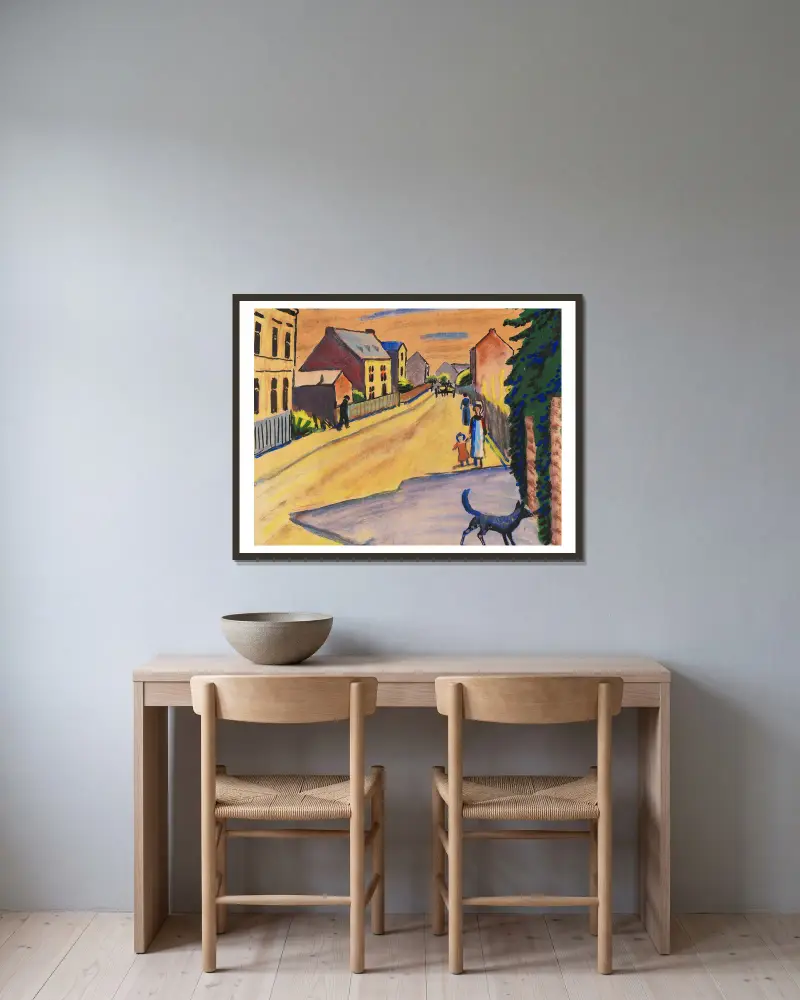 Słoneczna ulica z psem, August Macke w ramie na ścianie