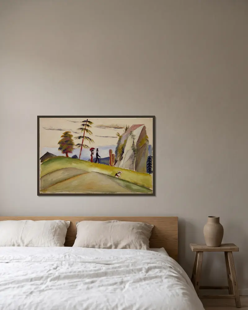 Kočárky ve skalnaté krajině, August Macke v rámu na stěně