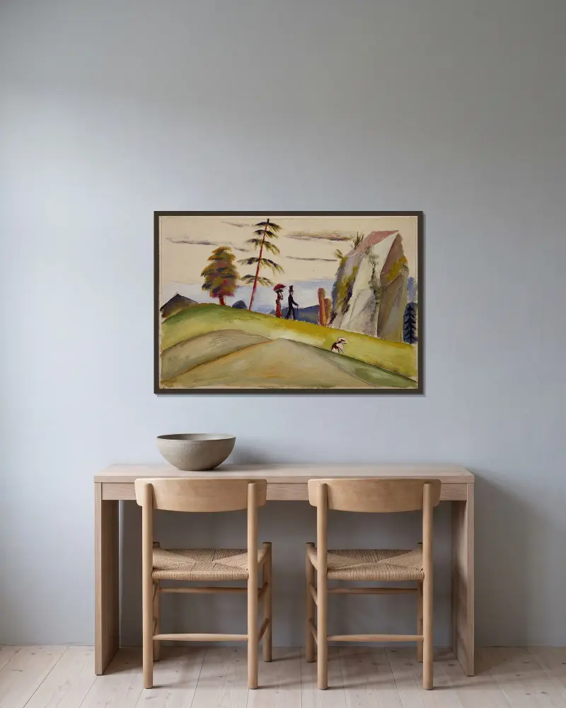 Kočárky ve skalnaté krajině, August Macke v rámu na stěně