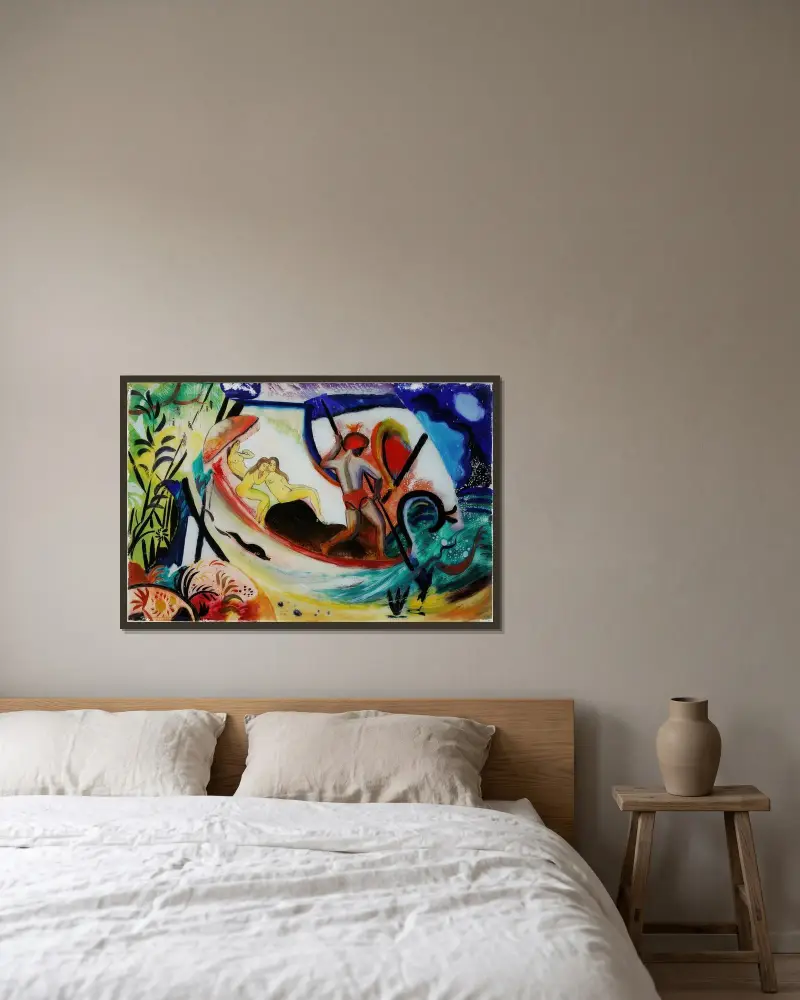 Drei Mädchen in einer Barke von August Macke gerahmt an einer Wand
