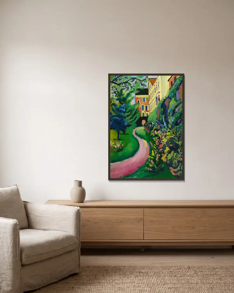 Nasz ogród z kwitnącymi rabatami, August Macke w ramie na ścianie