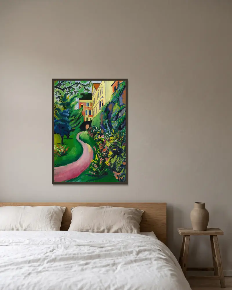 Nasz ogród z kwitnącymi rabatami, August Macke w ramie na ścianie