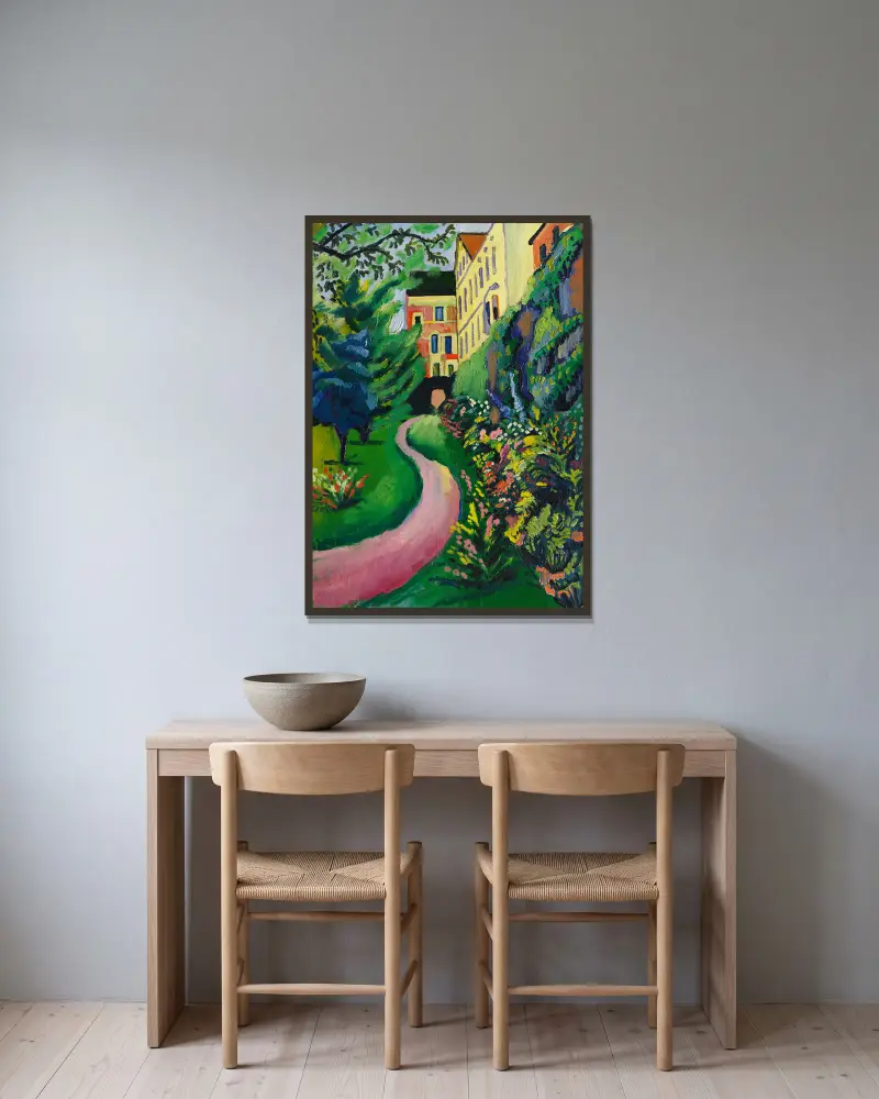 Nasz ogród z kwitnącymi rabatami, August Macke w ramie na ścianie