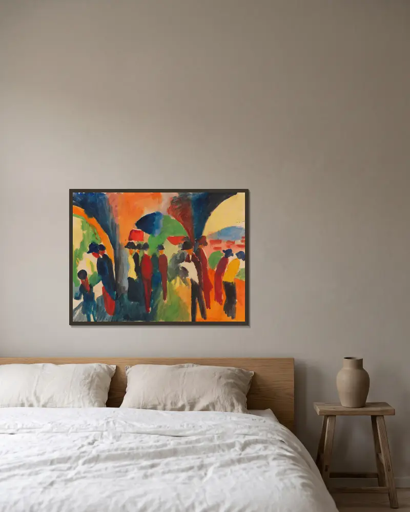 Unter den Lauben von Thun (Ein Spaziergängermotiv) von August Macke gerahmt an einer Wand