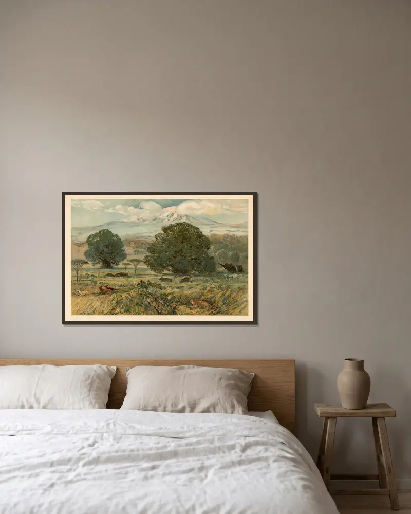 Am Fuß des Kilimandscharo von August Specht gerahmt an einer Wand