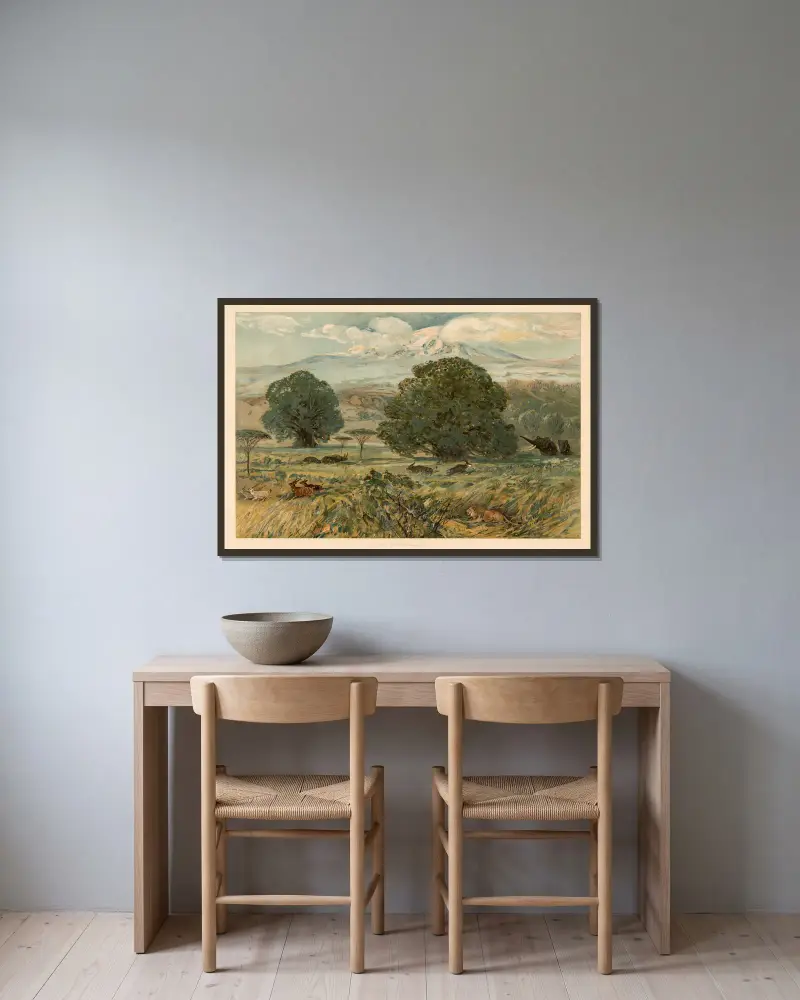 Am Fuß des Kilimandscharo von August Specht gerahmt an einer Wand