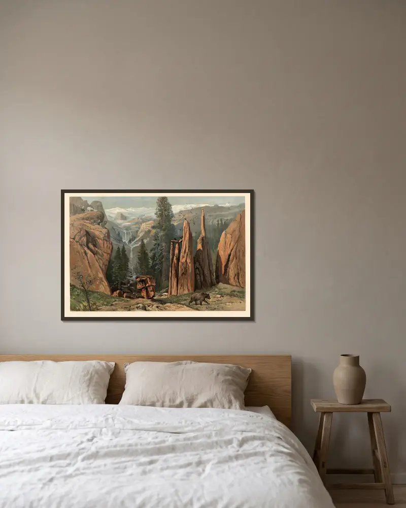 Nordamerikanische Berglandschaft von August Specht gerahmt an einer Wand