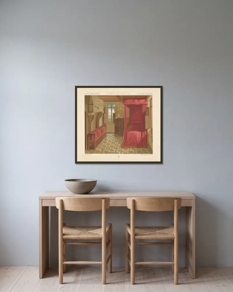 Interieur Flamand du XVe siecle av Auguste Racinet inramad på en vägg