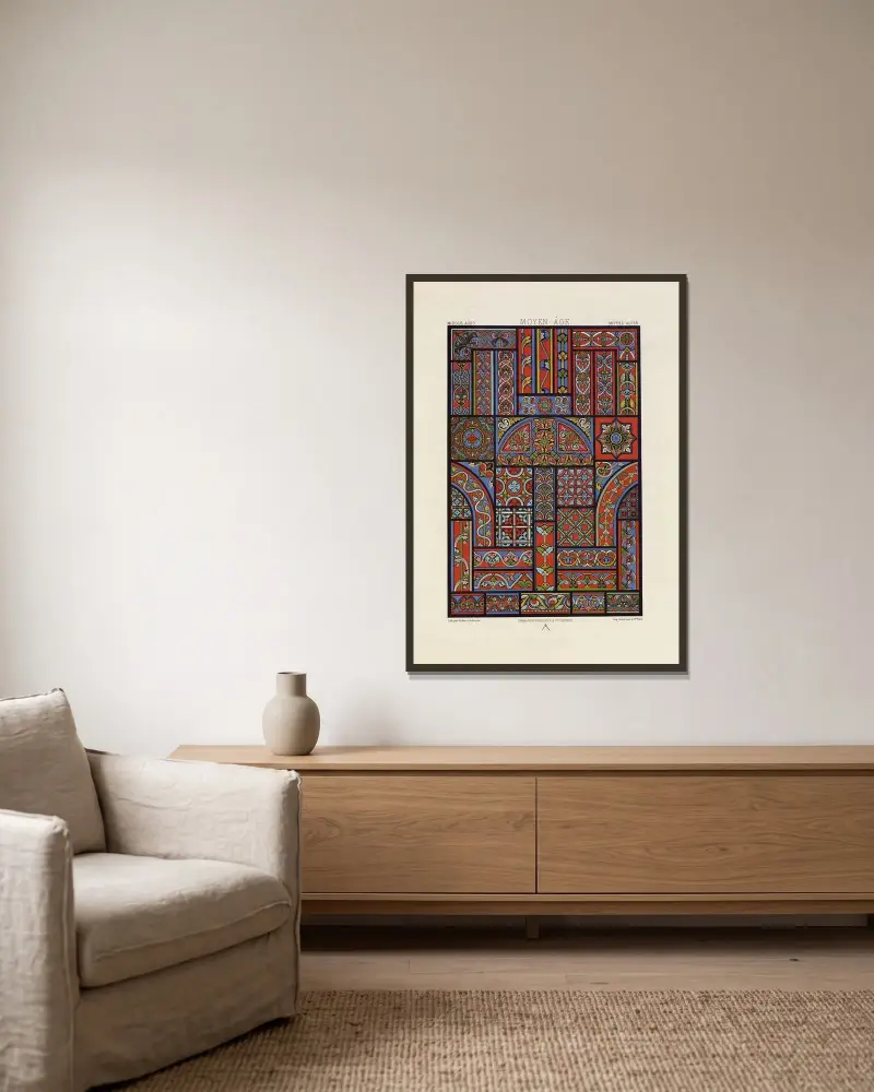Moyen Age 8 von Auguste Racinet gerahmt an einer Wand