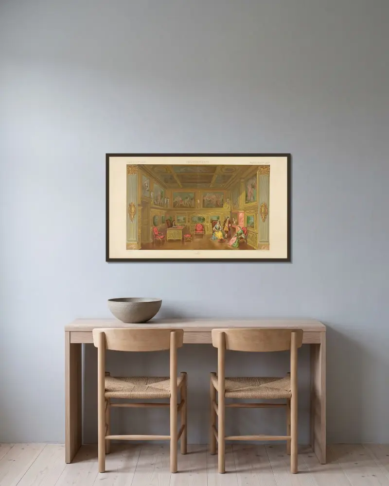 Mottagningsrum i ett rikt hus av Auguste Racinet inramad på en vägg
