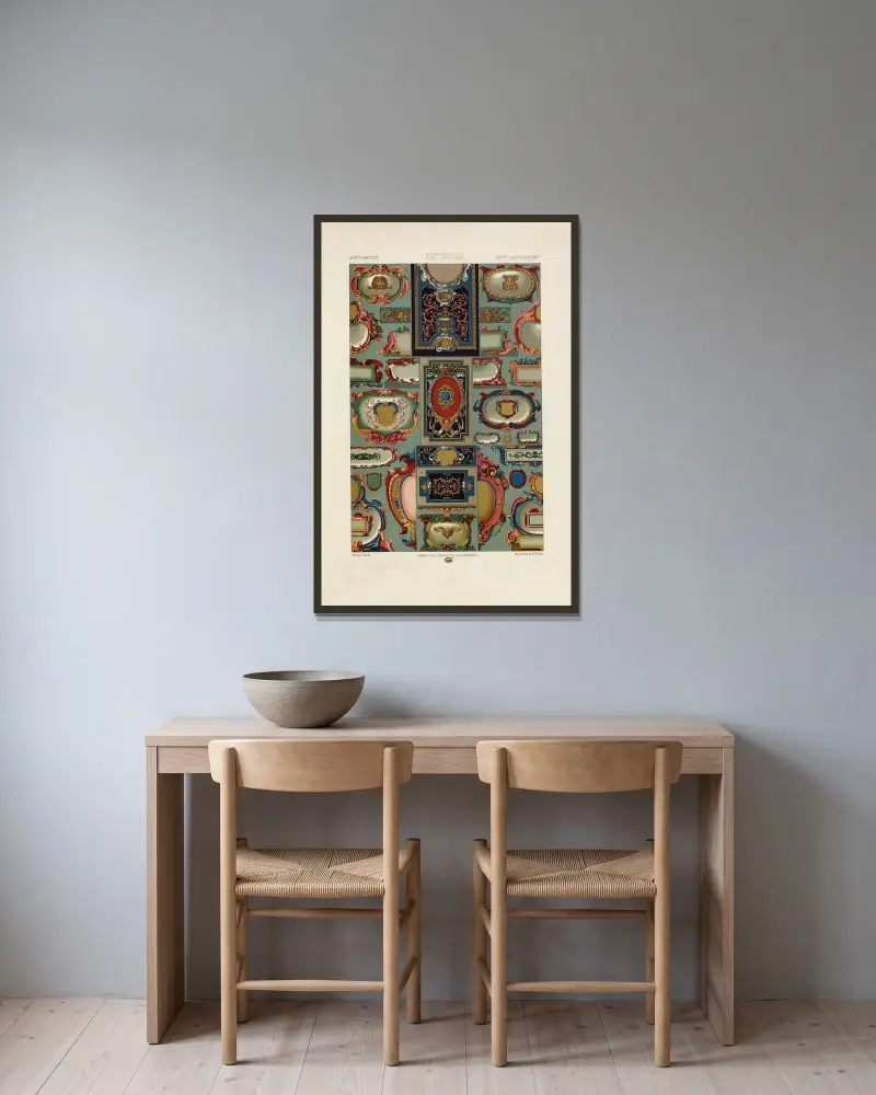 XVII Siecle 4 av Auguste Racinet inramad på en vägg