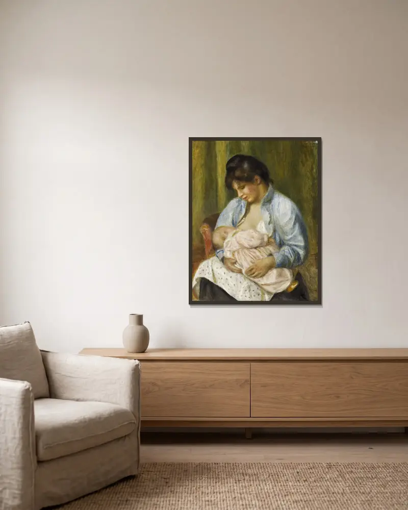 A Woman Nursing a Child av Pierre-Auguste Renoir inramad på en vägg