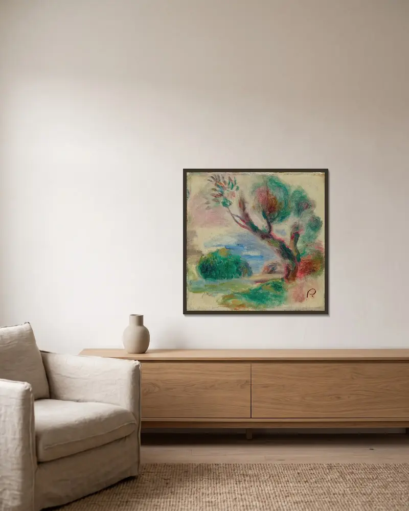Arbre à Cagnes, au loin la mer av Pierre-Auguste Renoir inramad på en vägg