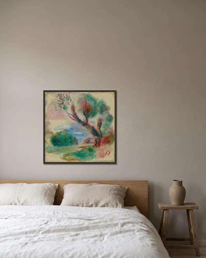 Arbre à Cagnes, au loin la mer av Pierre-Auguste Renoir inramad på en vägg