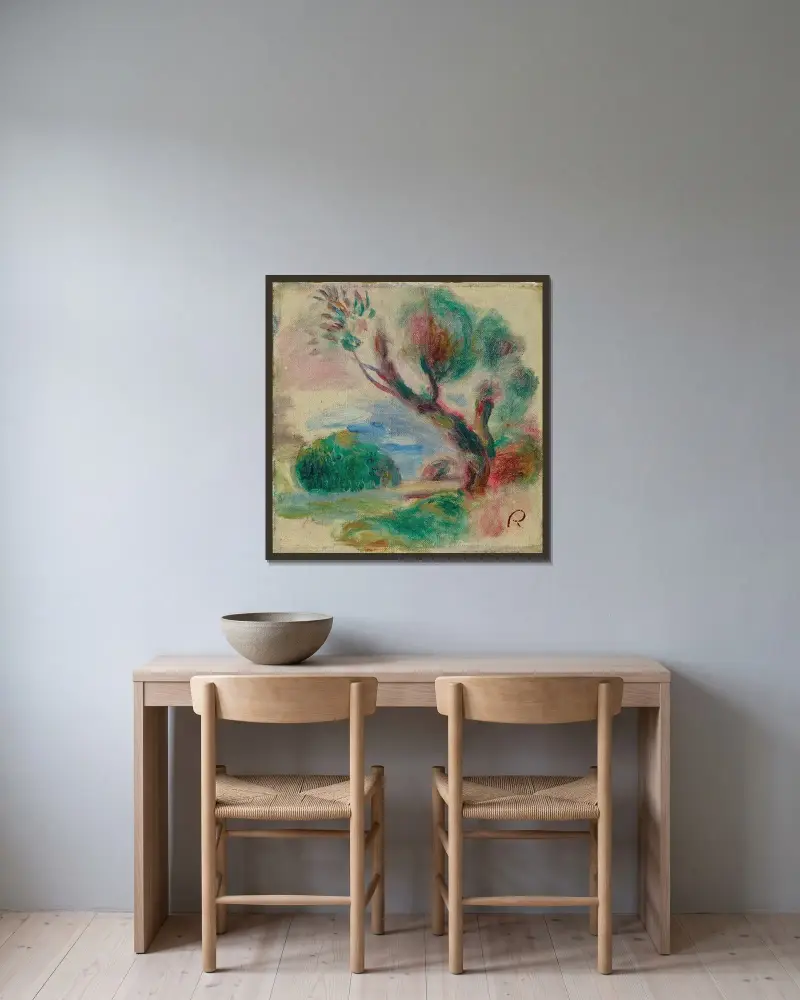 Arbre à Cagnes, au loin la mer av Pierre-Auguste Renoir inramad på en vägg