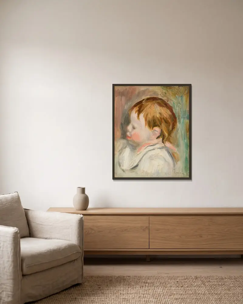 Dětská hlava, profil doleva, Pierre-Auguste Renoir v rámu na stěně