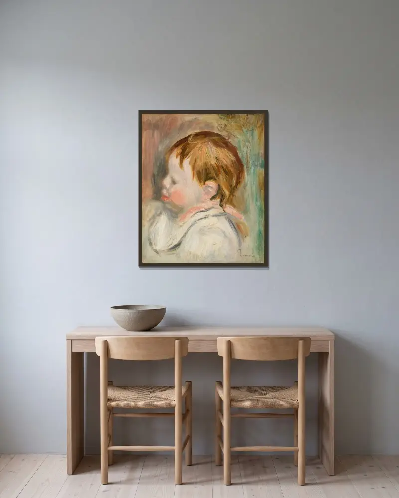 Dětská hlava, profil doleva, Pierre-Auguste Renoir v rámu na stěně
