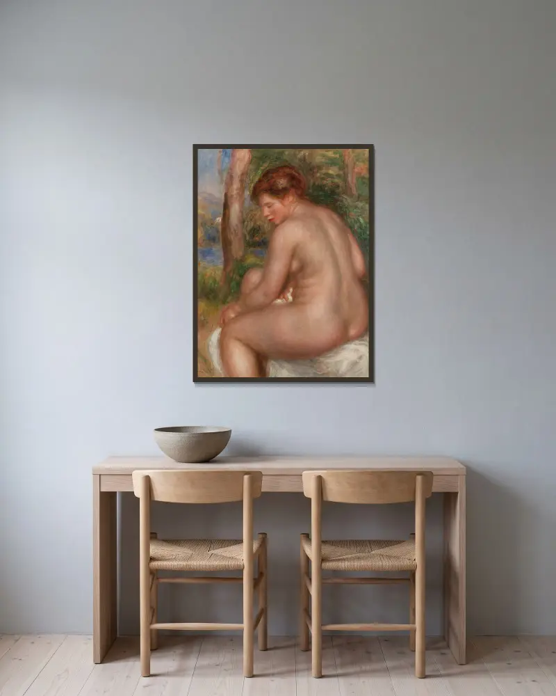 Badende Frau im Dreiviertelporträt von Pierre-Auguste Renoir gerahmt an einer Wand