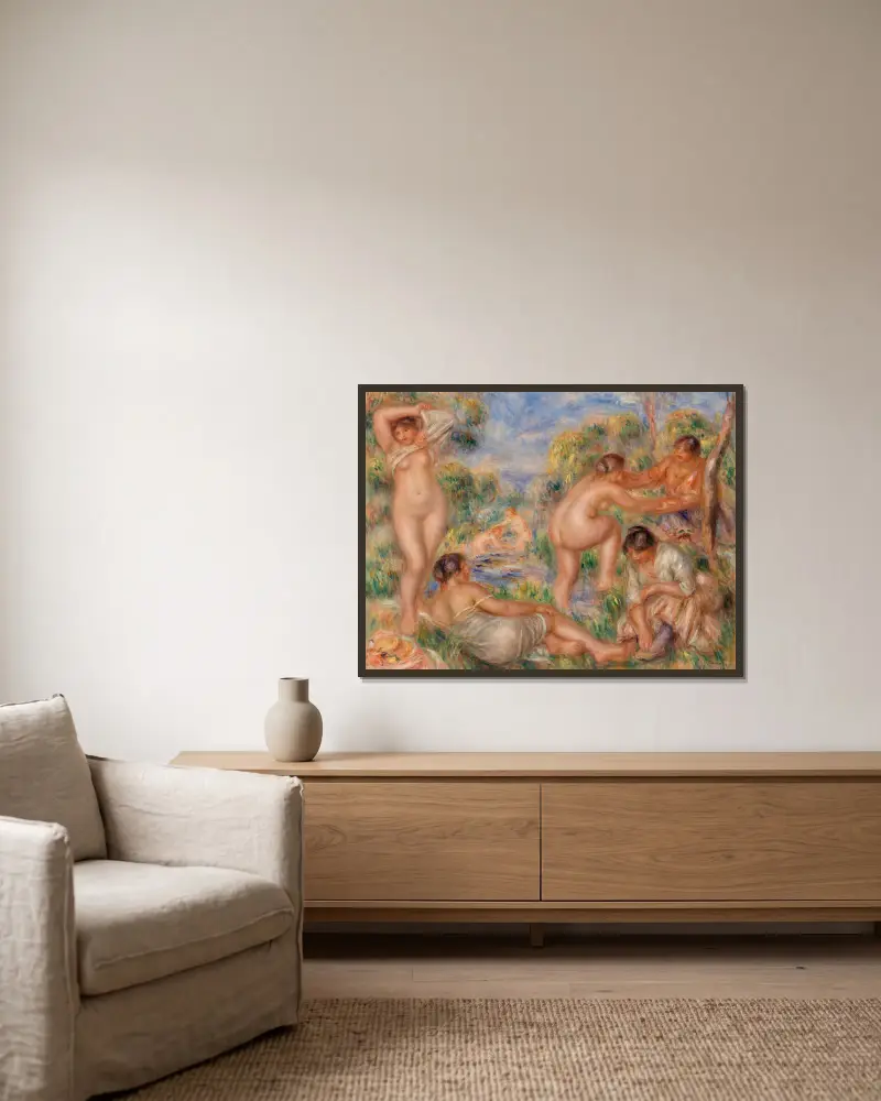 Koupající se skupina, Pierre-Auguste Renoir v rámu na stěně