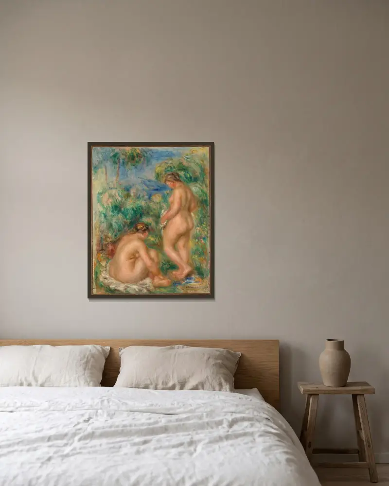Badende Frauen, 1916 von Pierre-Auguste Renoir gerahmt an einer Wand