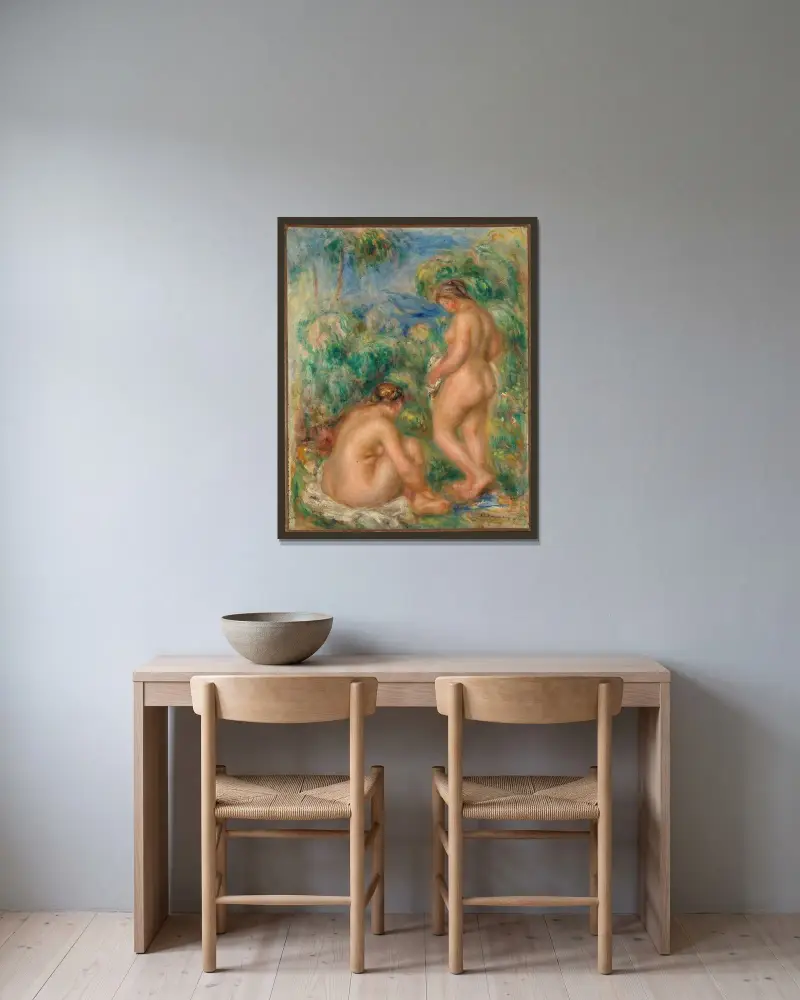 Badende Frauen, 1916 von Pierre-Auguste Renoir gerahmt an einer Wand