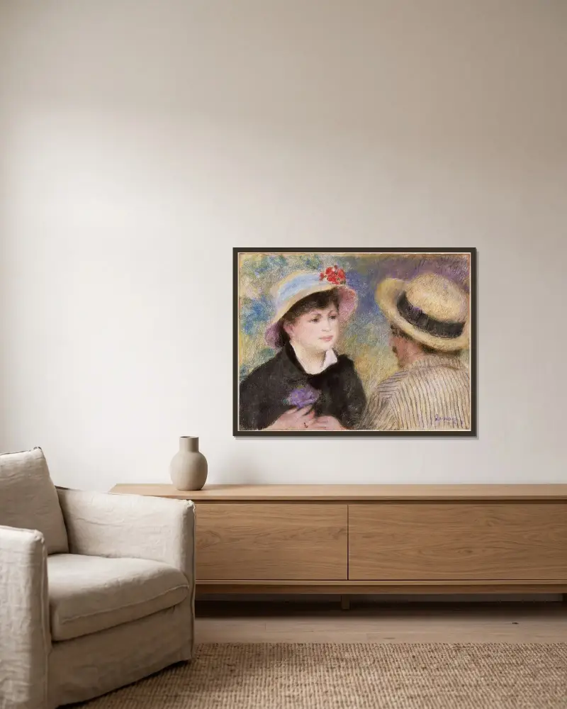 Veslařský pár (údajně Aline Charigot a Renoir), Pierre-Auguste Renoir v rámu na stěně