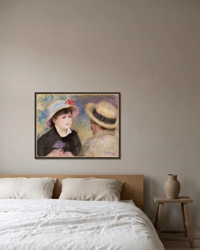 Veslařský pár (údajně Aline Charigot a Renoir), Pierre-Auguste Renoir v rámu na stěně