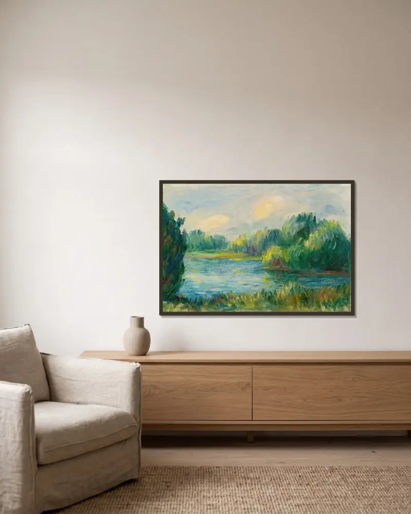 Flussufer von Pierre-Auguste Renoir gerahmt an einer Wand