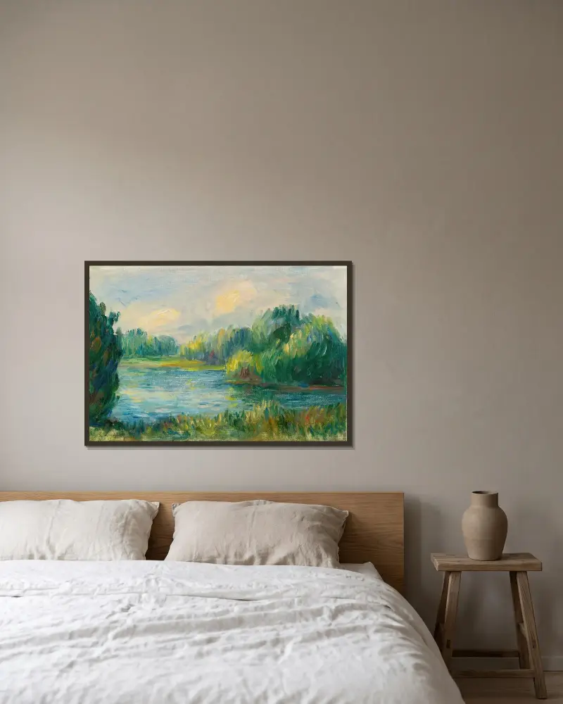 Flussufer von Pierre-Auguste Renoir gerahmt an einer Wand