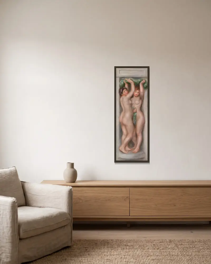 Caryatids (Cariatides); also called Deux baigneuses (panneau décoratif) av Pierre-Auguste Renoir inramad på en vägg