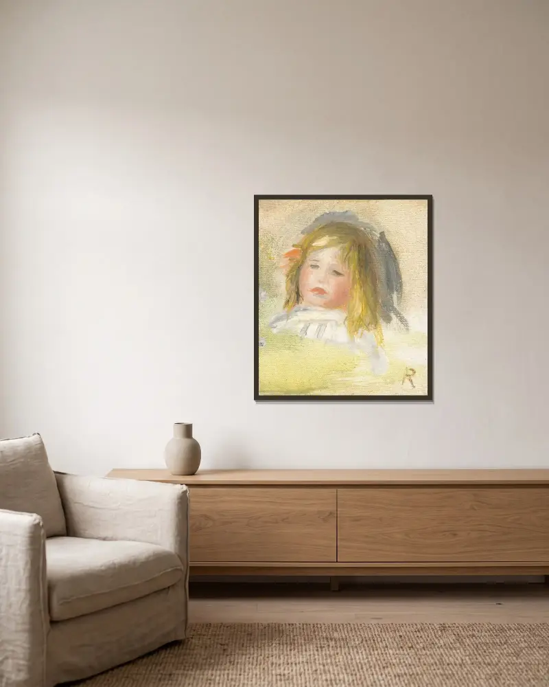 Barn med blont hår av Pierre-Auguste Renoir inramad på en vägg