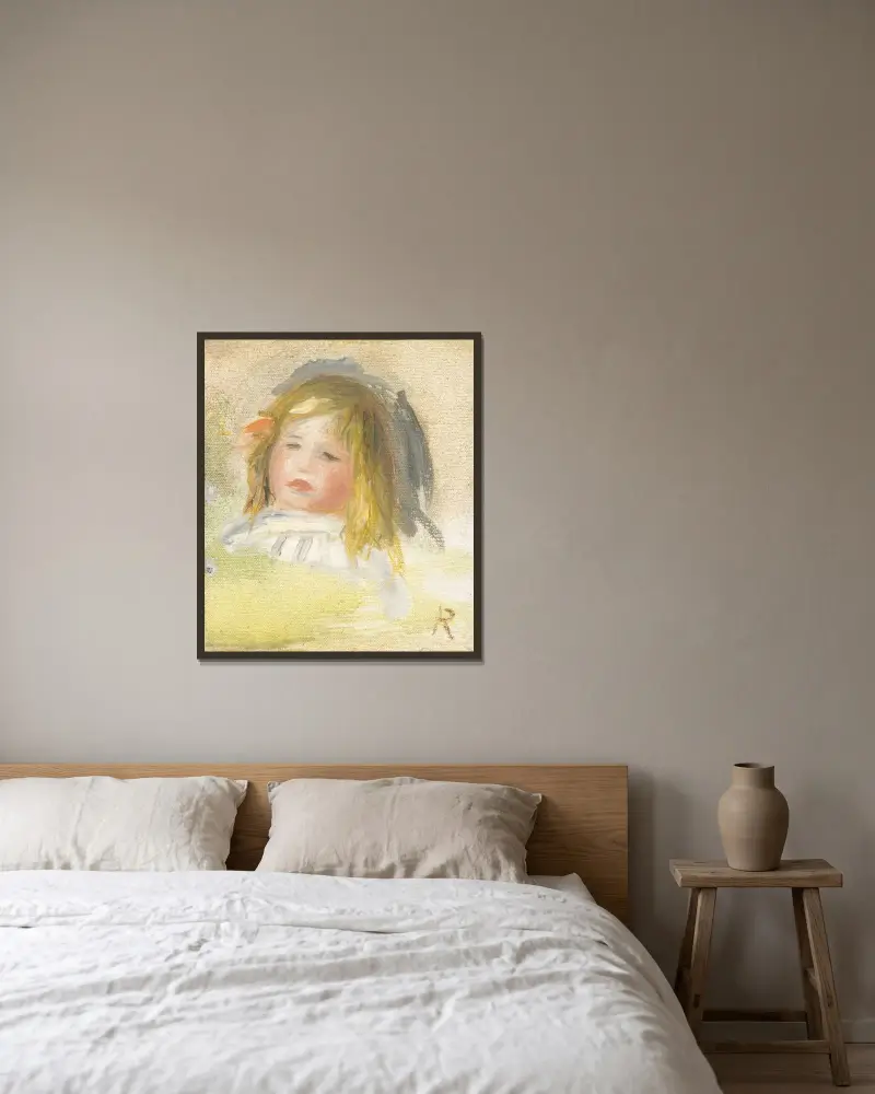 Barn med blont hår av Pierre-Auguste Renoir inramad på en vägg
