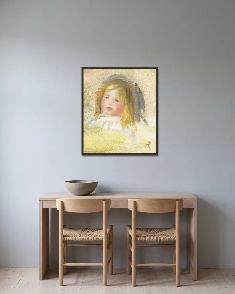 Barn med blont hår av Pierre-Auguste Renoir inramad på en vägg