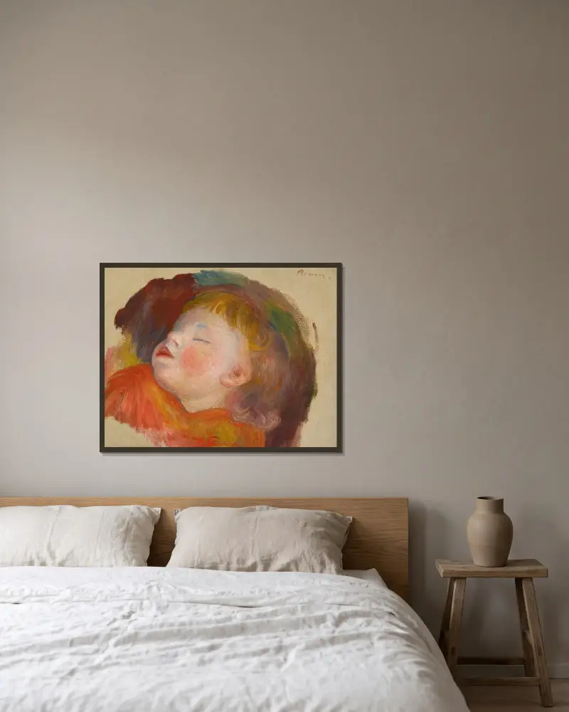Schlafendes Kind von Pierre-Auguste Renoir gerahmt an einer Wand