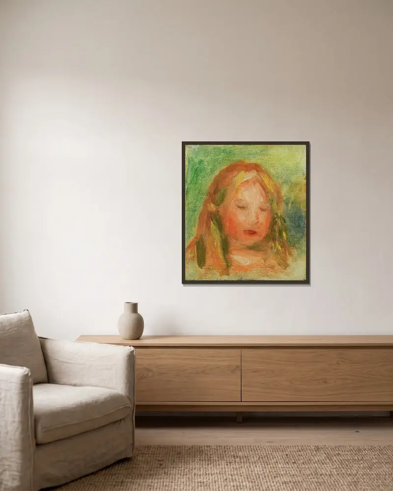 Étude; Tête D’enfant (Coco) av Pierre-Auguste Renoir inramad på en vägg