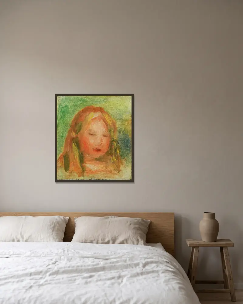 Étude; Tête D’enfant (Coco) av Pierre-Auguste Renoir inramad på en vägg