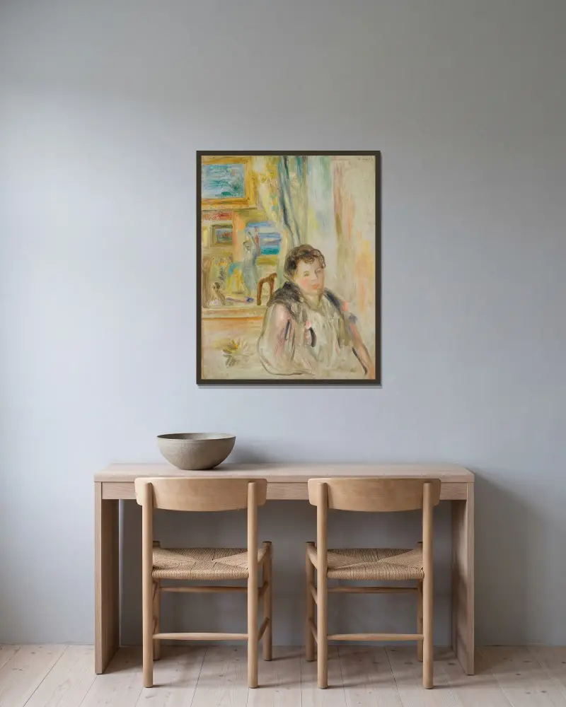 Femme Dans Un Intérieur av Pierre-Auguste Renoir inramad på en vägg