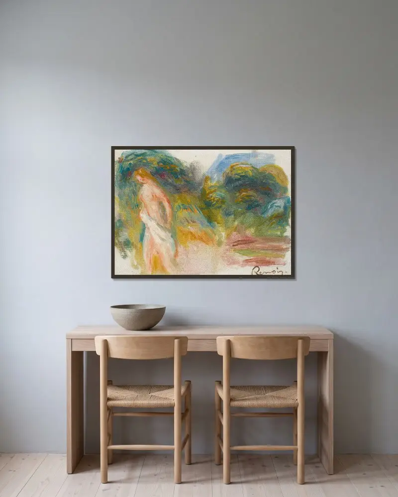 Femme Nue Et Paysage av Pierre-Auguste Renoir inramad på en vägg