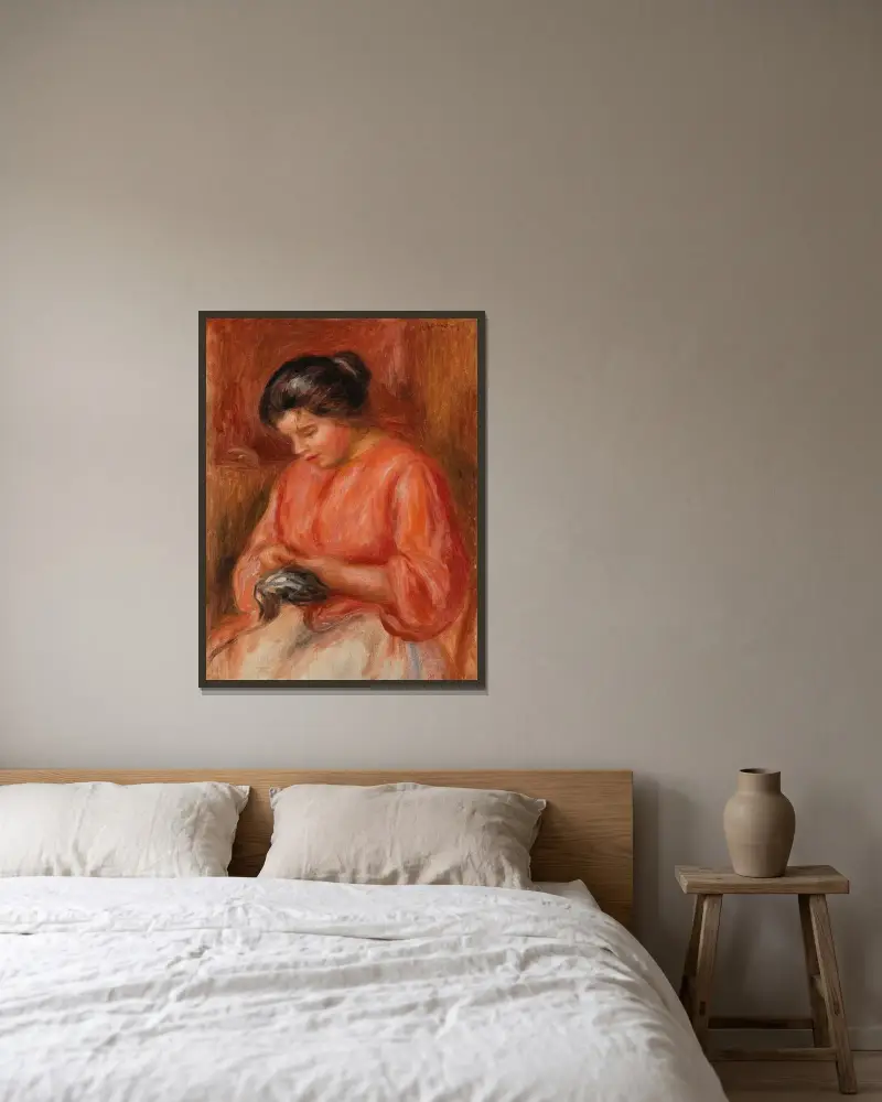 Dívka látající oděv, Pierre-Auguste Renoir v rámu na stěně