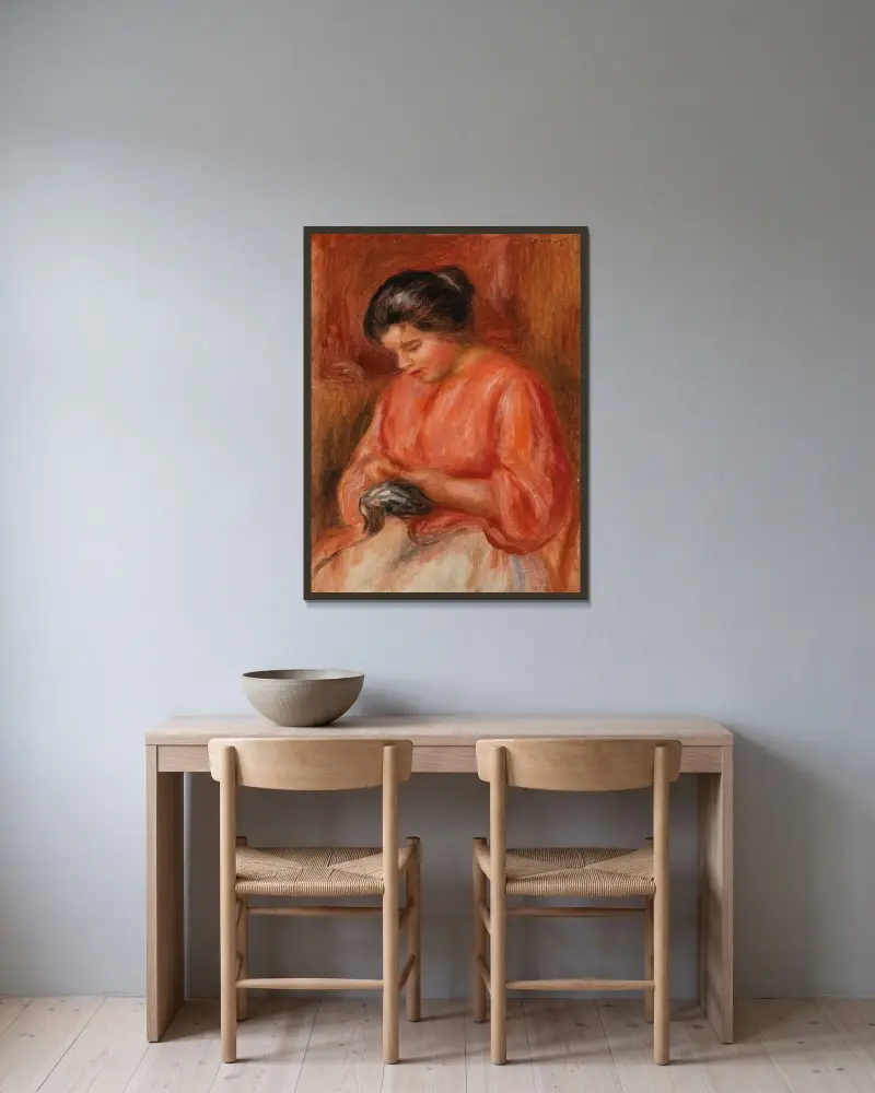 Dívka látající oděv, Pierre-Auguste Renoir v rámu na stěně