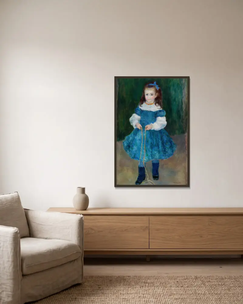 Girl with a Jump Rope (Portrait of Delphine Legrand) av Pierre-Auguste Renoir inramad på en vägg