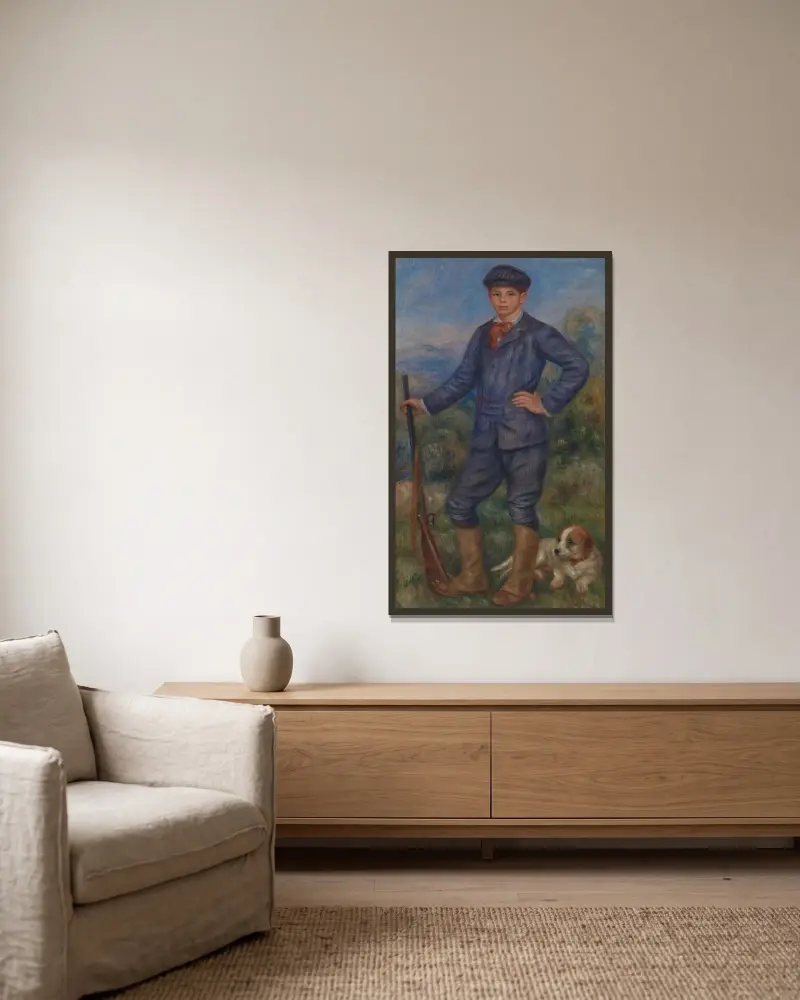 Jean as a Huntsman av Pierre-Auguste Renoir inramad på en vägg