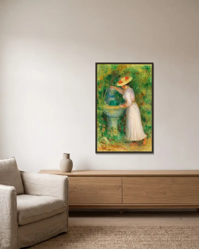 Jeune Fille Près D’une Fontaine av Pierre-Auguste Renoir inramad på en vägg