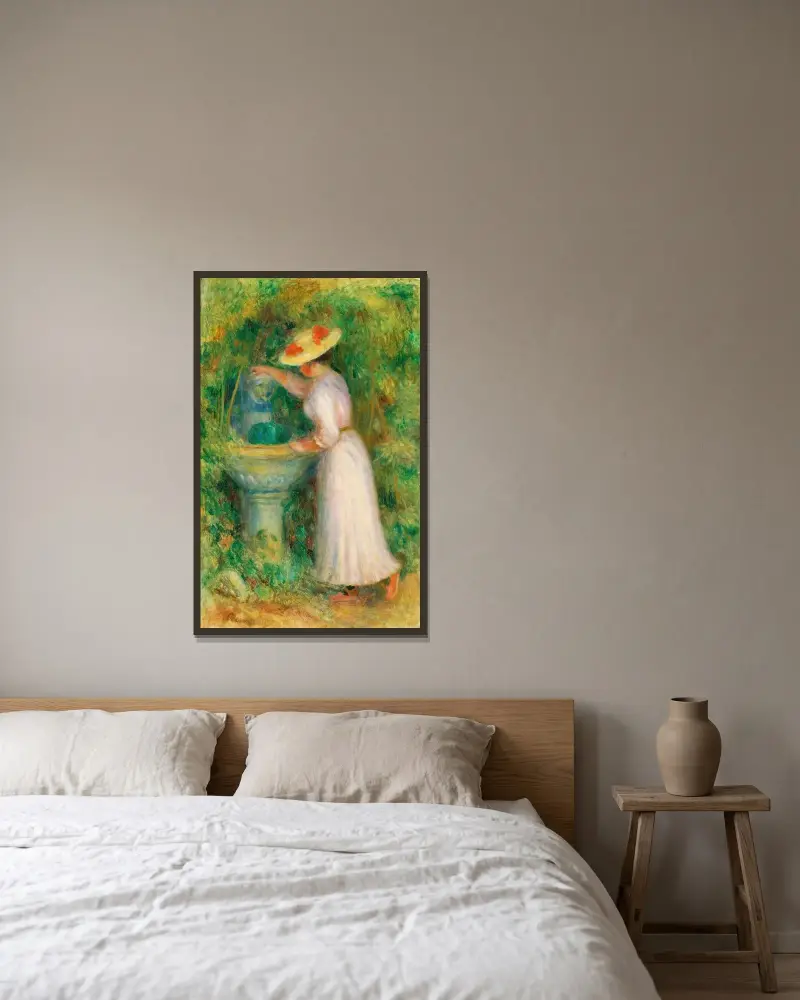 Jeune Fille Près D’une Fontaine av Pierre-Auguste Renoir inramad på en vägg