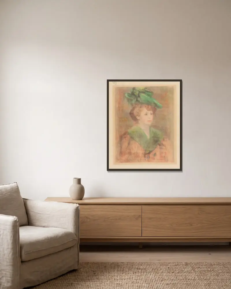 Dama w zielonym kapeluszu (Mlle. Dieterle), Pierre-Auguste Renoir w ramie na ścianie